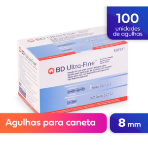 AGULHA CANETA BD 8MM C/100 UNIDADES