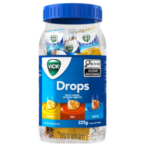 PASTILHA SORTIDA DE GENGIBRE, MEL OU MENTOL VICK DROPS POTE 225G 125 UNIDADES
