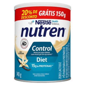 PO PARA PREPARO DE BEBIDA BAUNILHA DIET ZERO LACTOSE PARA DIETAS COM RESTRIÇAO DE SACAROSE, FRUTOSE, GLICOSE E LACTOSE NUTREN CONTROL LATA 740G GRATIS 150G 20% DE DESCONTO