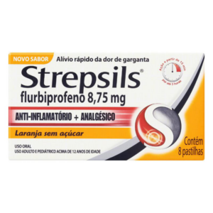 STREPSILS LARANJA SEM ACUCAR C/8 PASTILHAS