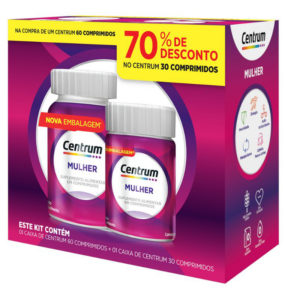 KIT CENTRUM ESSENTIALS MULHER C/60 COMPRIMIDOS GANHE 70% DESCONTO MULHER C/30 COMPRIMIDOS