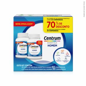 PACK CENTRUM ESSENTIALS HOMEM 60 COMPRIMIDOS GANHE 70% DESCONTO HOMEM 30 COMPRIMIDOS