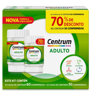 KIT CENTRUM C/ 60 COMPRIMIDOS GANHE 70% DESCONTO C/30 COMPRIMIDOS