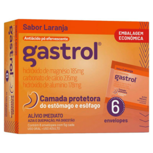 GASTROL 185MG LARANJA CAIXA 6 ENVELOPES 5G CADA PÓ EFERVESCENTE EMBALAGEM ECONOMICA