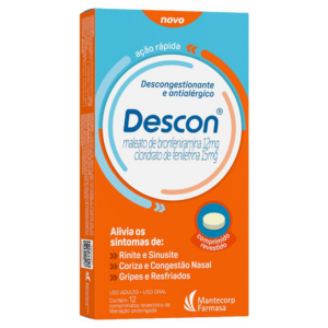 DESCONGESTIONANTE E ANTIALERGICO DESCON 12MG + 15MG 12 COMPRIMIDOS REVESTIDOS DE LIBERACAO PROLONGAD