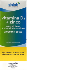 VITAMINA D3 + ZINCO 200UI + 20MG C/30 CAPSULAS