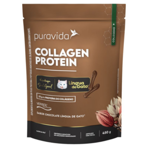 SUPLEMENTO ALIMENTAR COLLAGEN PROTEIN LINGUA DE GATO PURAVIDA 23G PROTEINA CHOCOLATE POUCH EM PO 450G